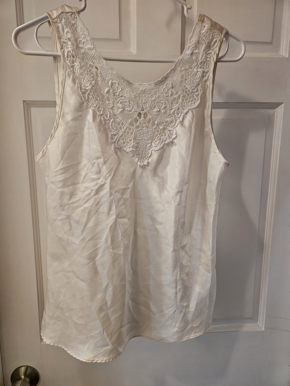 Vintage Women's Lace Yoke Satin Slip Tank - Cream